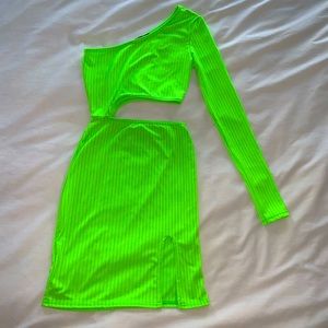 PLT Neon Green One Sleeve Cut-Out Dress